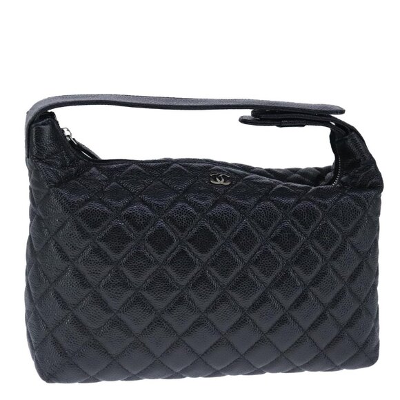 CHANEL Matelasse Hand Bag Grained Calf Skin Black CC Auth - Picture 3 of 16
